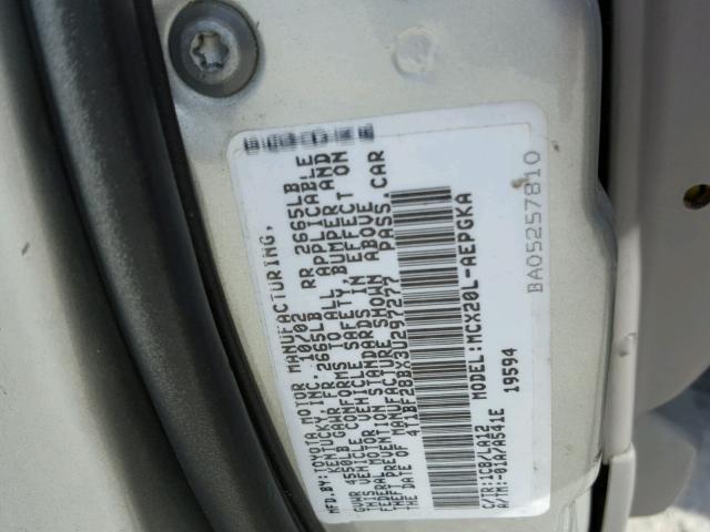 4T1BF28BX3U297277 - 2003 TOYOTA AVALON XL SILVER photo 10