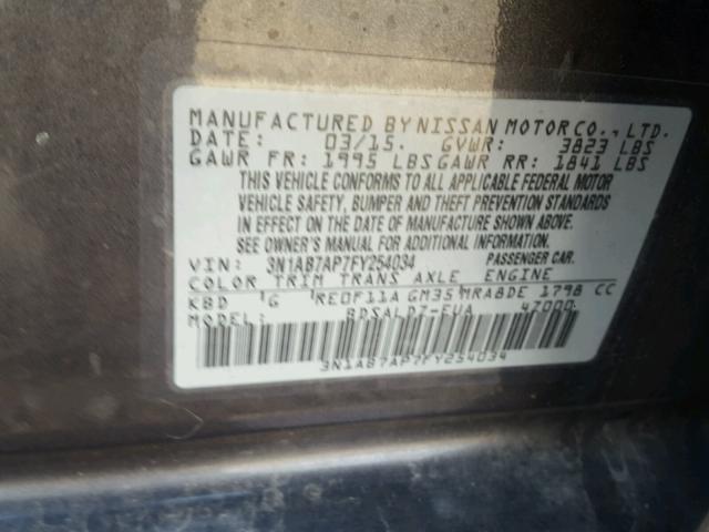 3N1AB7AP7FY254034 - 2015 NISSAN SENTRA S CHARCOAL photo 10