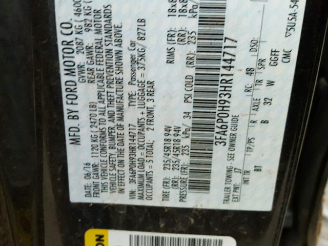 3FA6P0H93HR144717 - 2017 FORD FUSION SE GRAY photo 10