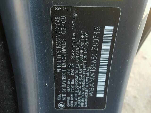 WBANW13568CZ80746 - 2008 BMW 535 I GRAY photo 10
