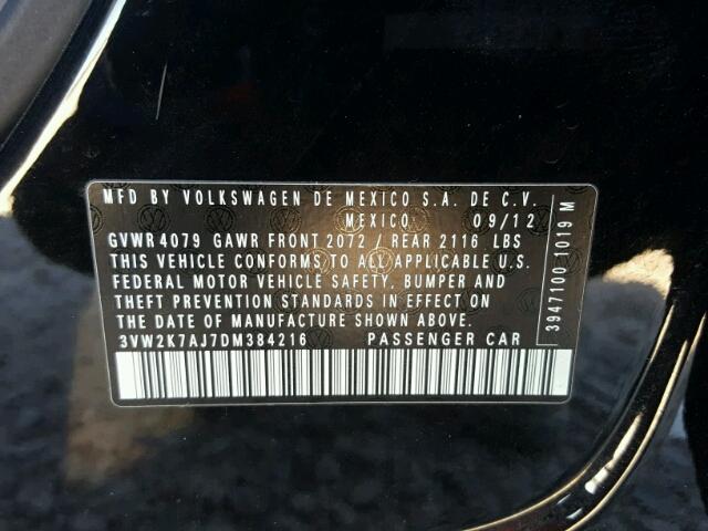 3VW2K7AJ7DM384216 - 2013 VOLKSWAGEN JETTA BASE BLACK photo 10
