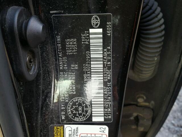 4T1BK36BX5U032950 - 2005 TOYOTA AVALON XL BLACK photo 10