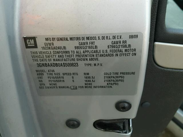 3GNBAADB0AS509823 - 2010 CHEVROLET HHR LS SILVER photo 10