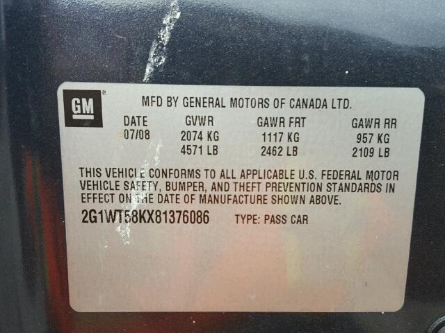 2G1WT58KX81376086 - 2008 CHEVROLET IMPALA LT Синий фото 10