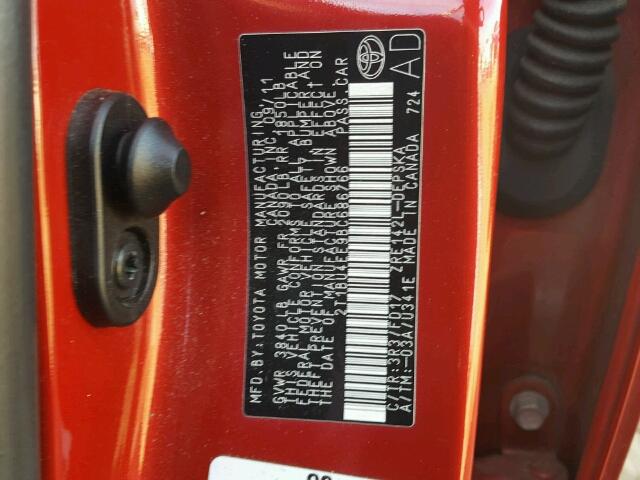 2T1BU4EE9BC686766 - 2011 TOYOTA COROLLA BA RED photo 10