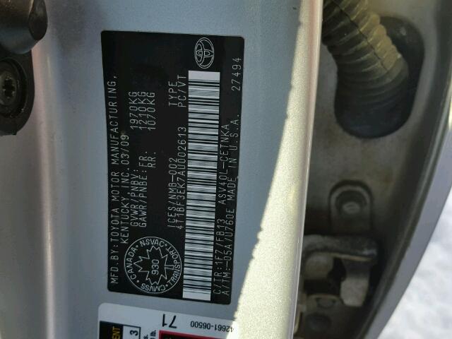 4T1BF3EK7AU002613 - 2010 TOYOTA CAMRY BASE SILVER photo 10