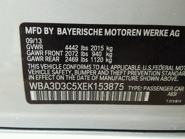 WBA3D3C5XEK153875 - 2014 BMW 328 D SILVER photo 10