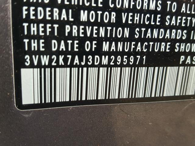 3VW2K7AJ3DM295971 - 2013 VOLKSWAGEN JETTA BASE GRAY photo 10