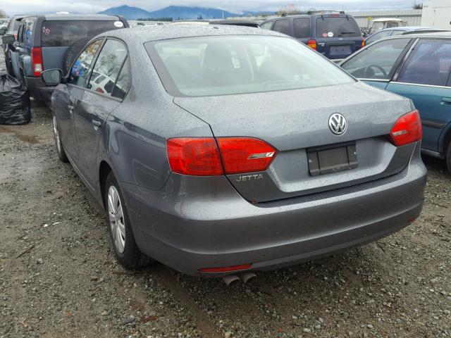 3VW2K7AJ3DM295971 - 2013 VOLKSWAGEN JETTA BASE GRAY photo 3