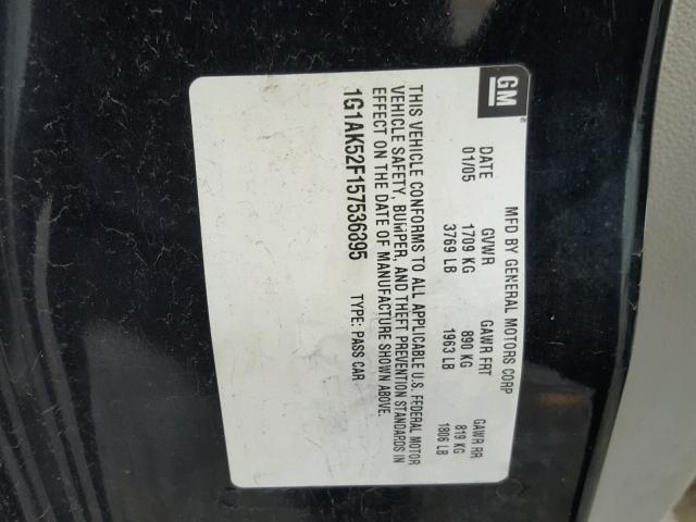 1G1AK52F157536895 - 2005 CHEVROLET COBALT BLACK photo 10