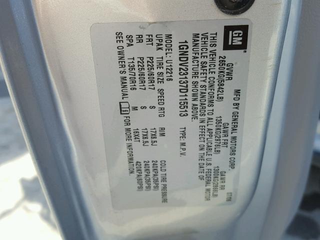 1GNDV23137D115513 - 2007 CHEVROLET UPLANDER L 银色 照片 10