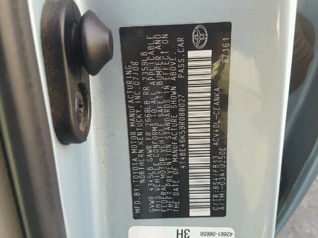 4T4BE46K59R088027 - 2009 TOYOTA CAMRY BASE ლურჯი ფოტო 10