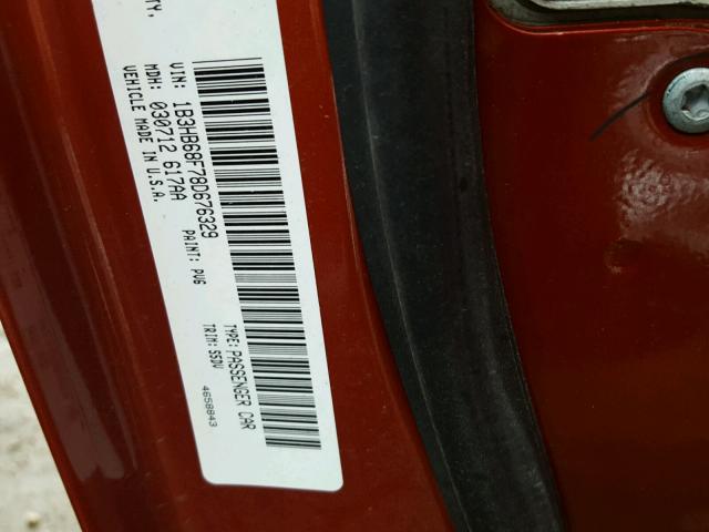 1B3HB68F78D676329 - 2008 DODGE CALIBER SR ORANGE photo 10