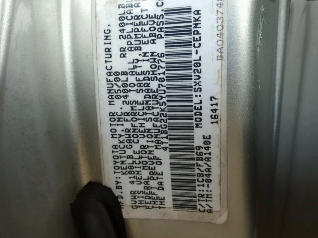 4T1BG22K5YU701776 - 2000 TOYOTA CAMRY GRAY photo 10