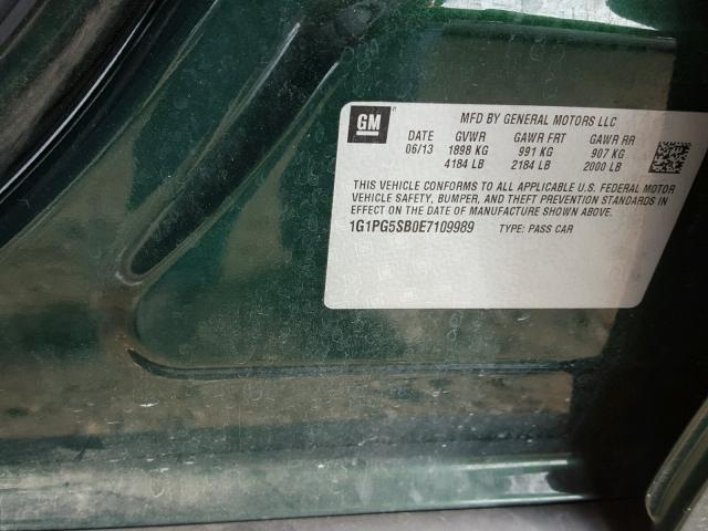 1G1PG5SB0E7109989 - 2014 CHEVROLET CRUZE LTZ GREEN photo 10