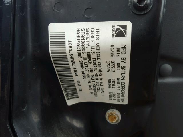 1G8AJ54F65Z144646 - 2005 SATURN ION LEVEL BLACK photo 10