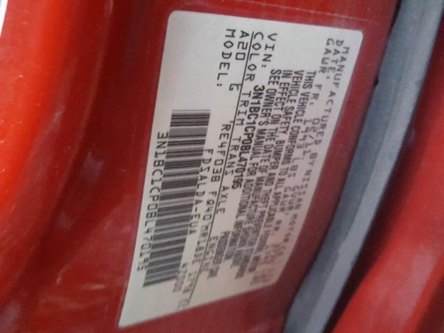 3N1BC1CP0BL470195 - 2011 NISSAN VERSA S RED photo 10