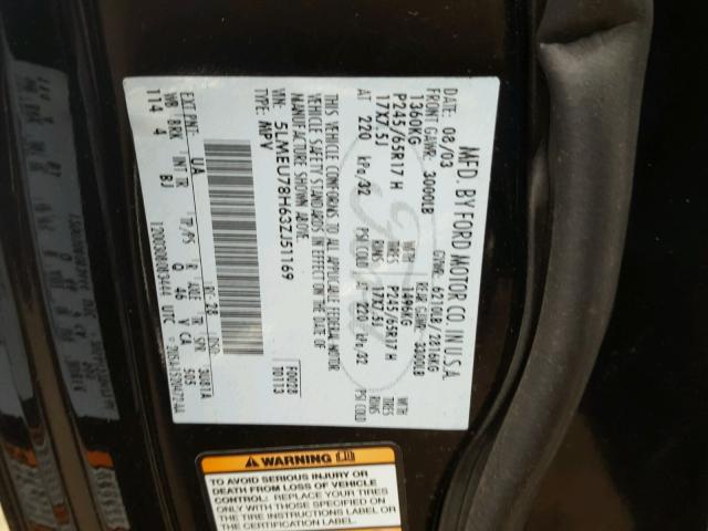 5LMEU78H63ZJ51169 - 2003 LINCOLN AVIATOR 黑色 照片 10