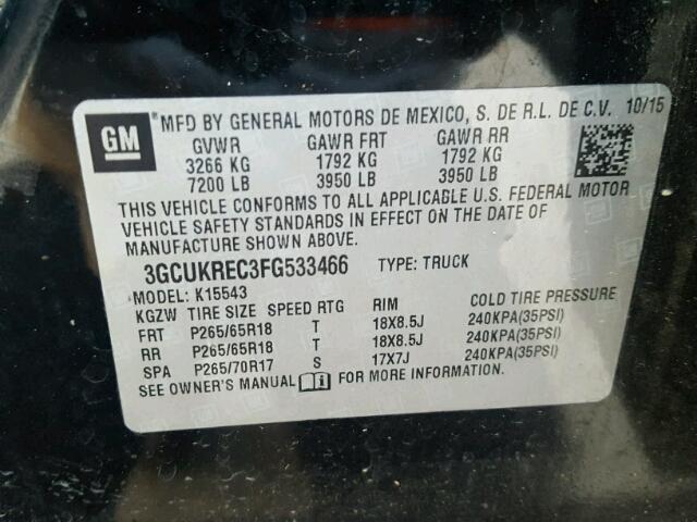 3GCUKREC3FG533466 - 2015 CHEVROLET SILVERADO BLACK photo 10