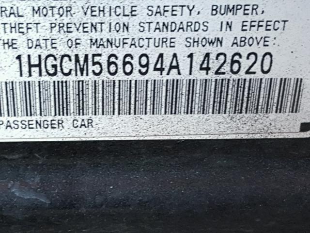 1HGCM56694A142620 - 2004 HONDA ACCORD EX BLACK photo 10