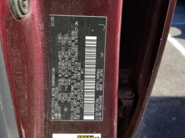 JTLKT324154029948 - 2005 TOYOTA SCION XB Bordo foto 10