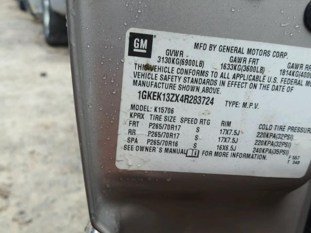 1GKEK13ZX4R283724 - 2004 GMC YUKON Թուխ լուսանկար 10