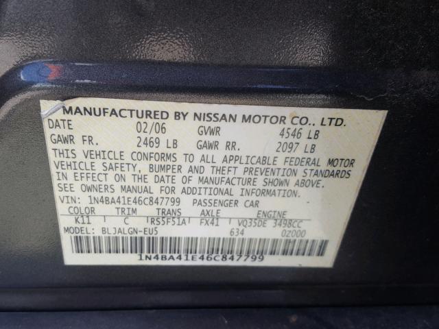 1N4BA41E46C847799 - 2006 NISSAN MAXIMA SE GRAY photo 10