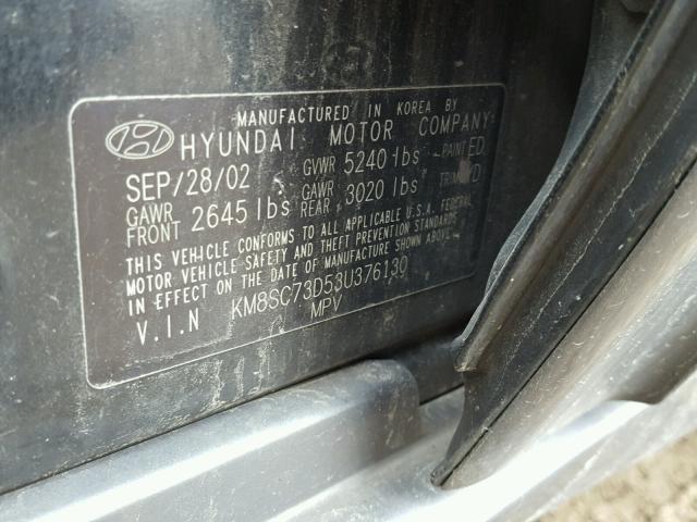 KM8SC73D53U376130 - 2003 HYUNDAI SANTA FE G BLACK photo 10