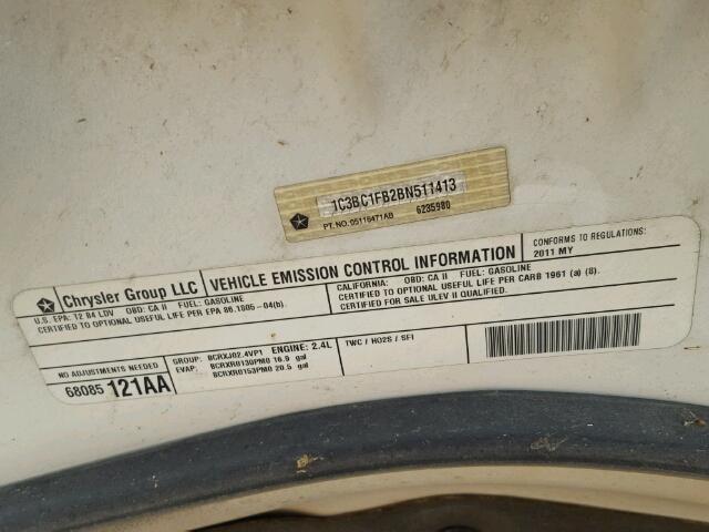 1C3BC1FB2BN511413 - 2011 CHRYSLER 200 TOURIN WHITE photo 10