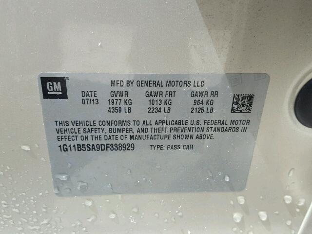 1G11B5SA9DF338929 - 2013 CHEVROLET MALIBU LS ვერცხლისფერი ფოტო 10