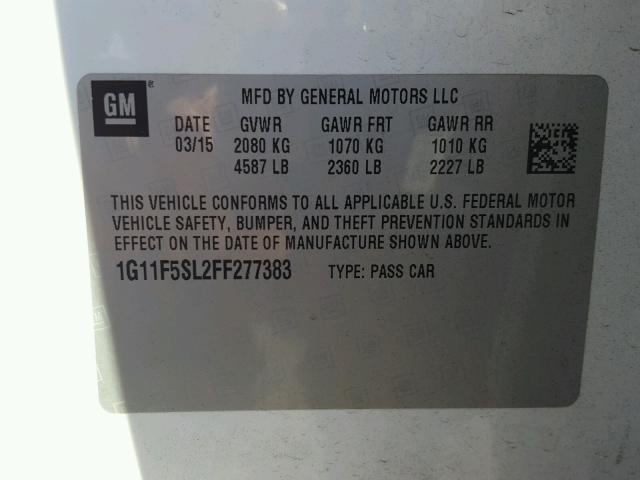 1G11F5SL2FF277383 - 2015 CHEVROLET MALIBU LTZ 白色 照片 10