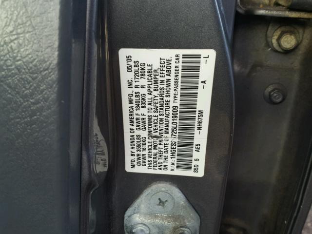 1HGES26725L019009 - 2005 HONDA CIVIC EX GRAY photo 10