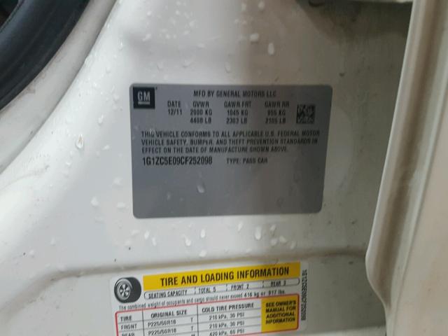 1G1ZC5E09CF252098 - 2012 CHEVROLET MALIBU 1LT თეთრი ფოტო 10