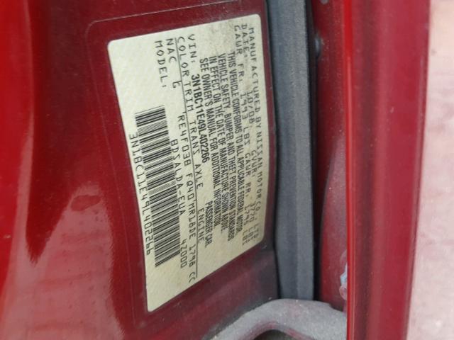 3N1BC11E49L402266 - 2009 NISSAN VERSA S RED photo 10