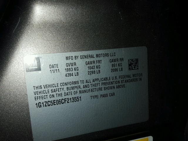 1G1ZC5E06CF213551 - 2012 CHEVROLET MALIBU 1LT BROWN photo 10