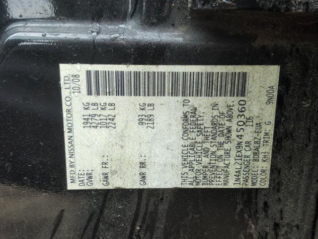 1N4AL21EX9N450360 - 2009 NISSAN ALTIMA 2.5 BLACK photo 10