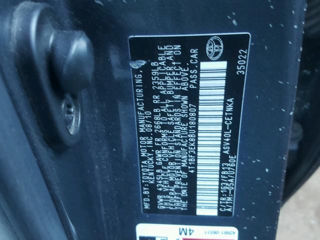 4T1BF3EK8BU180807 - 2011 TOYOTA CAMRY BASE GRAY photo 10