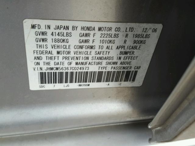 JHMCM56367C024973 - 2007 HONDA ACCORD SE SILVER photo 10