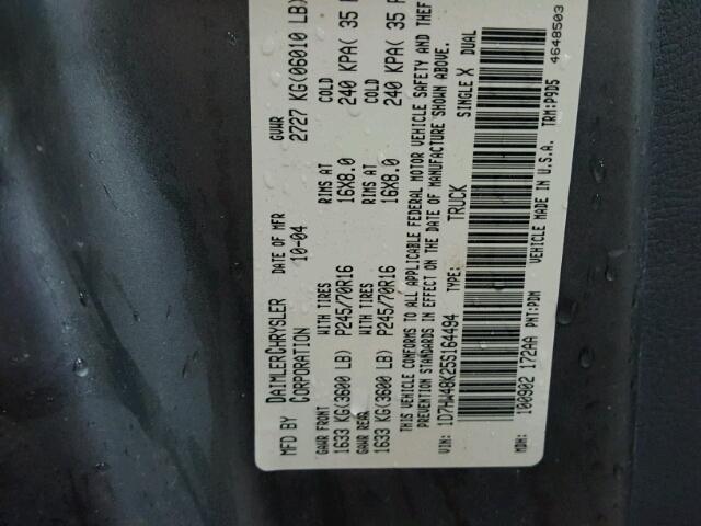 1D7HW48K25S164494 - 2005 DODGE DAKOTA QUA GRAY photo 10