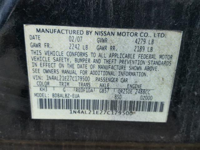 1N4AL21E27C179500 - 2007 NISSAN ALTIMA 2.5 BLACK photo 10