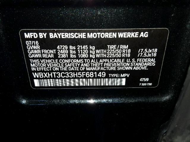 WBXHT3C33H5F68149 - 2017 BMW X1 XDRIVE2 Schwarz Foto 10