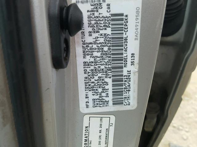 4T1BE32K02U063827 - 2002 TOYOTA CAMRY LE SILVER photo 10