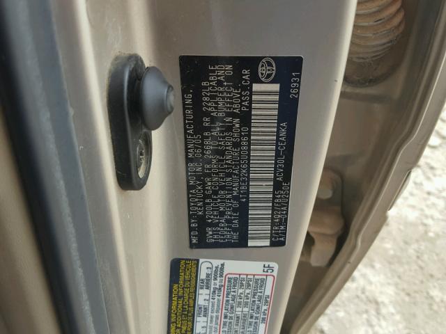 4T1BE32K65U088610 - 2005 TOYOTA CAMRY LE 棕色 照片 10