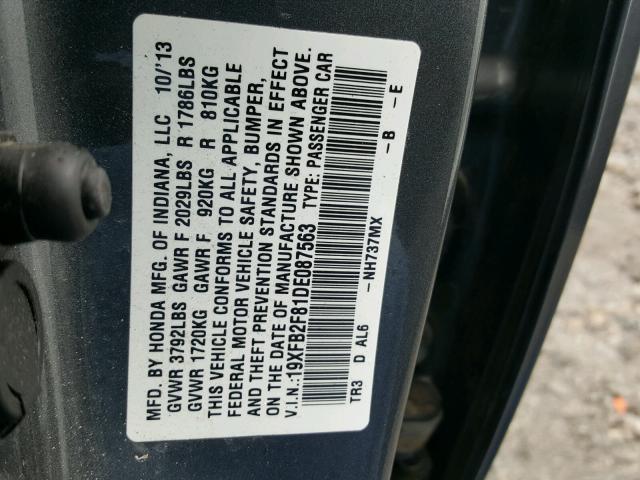 19XFB2F81DE087563 - 2013 HONDA CIVIC EX GRAY photo 10