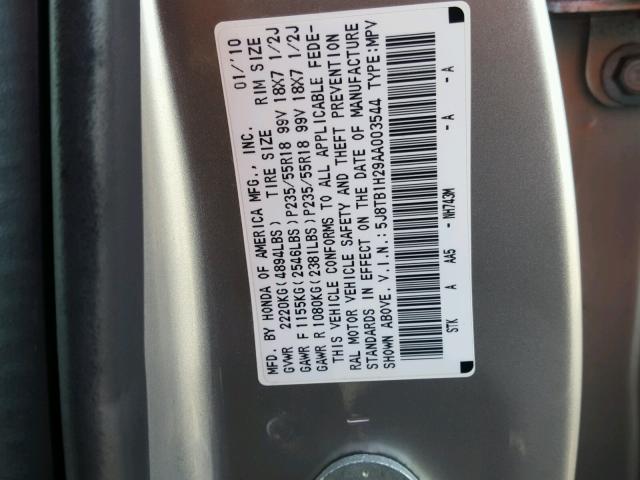 5J8TB1H29AA003544 - 2010 ACURA RDX SILVER photo 10