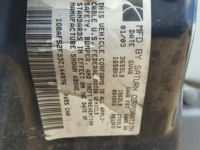 1G8AF52F33Z144976 - 2003 SATURN ION LEVEL GRAY photo 10
