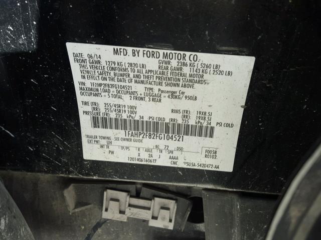 1FAHP2F82FG104521 - 2015 FORD TAURUS LIM BLACK photo 10