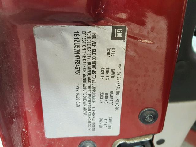 1G1ZU57N47F245751 - 2007 CHEVROLET MALIBU LTZ 勃艮第红 照片 10