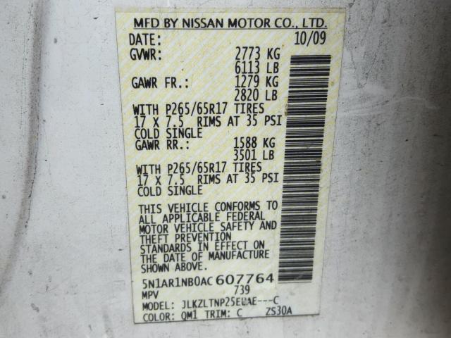 5N1AR1NB0AC607764 - 2010 NISSAN PATHFINDER WHITE photo 10