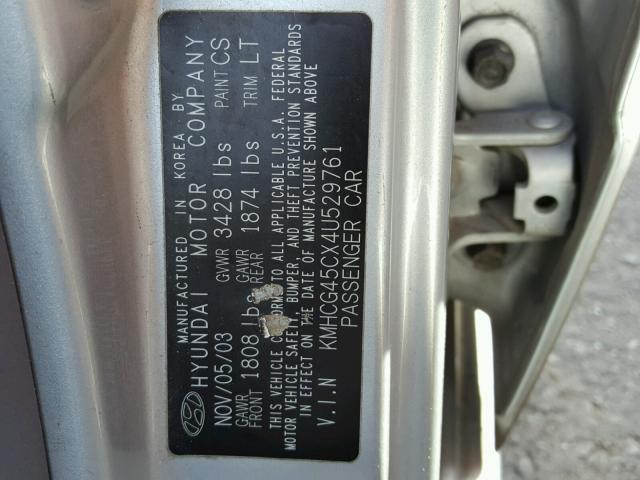 KMHCG45CX4U529761 - 2004 HYUNDAI ACCENT GL GRAY photo 10